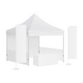 Trade show booth display stand - tent canopy, rectangular flags and demonstration table